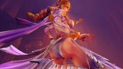 3d aphrodite aphrodite_(smite) ass ass_focus blonde_hair dress female goddess long_hair looking_at_viewer panties sideboob smite solo source_filmmaker zalsfm