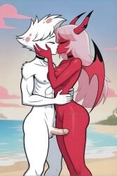 abs ahrefd ai_generated angel_dust_(hazbin_hotel) beach belly_button big_breasts breasts choker choker_only closed_eyes cloud clouds crack_pairing crack_ship crackship demon demon_girl demoness duo embrace eyes_closed female fur hair hand_on_another's_cheek hand_on_cheek hazbin_hotel hellaverse helluva_boss horn horns hug kiss_on_lips kissing long_hair male male/female naked navel nipples nude penis pink_body pink_skin romantic romantic_couple shoulder_tuft succubus tuft verosika_mayday_(helluva_boss) vivienne_medrano vivziepop vivzmind water white_body white_fur white_hair wings