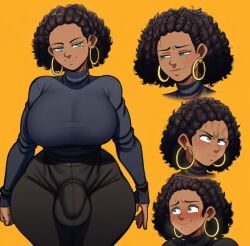 ai_generated big_breasts black_hair built character_sheet curvy curvy_body curvy_figure dark-skinned_futa dark_skin different_poses green_eyes jonnidabun manndy_omens_(jonnidabun) milf muscular_build novelai original original_character thick_hips thick_legs thick_thighs voluptuous voluptuous_female voluptuous_futa