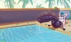 absurd_res animal_genitalia animal_penis anthro balls big_balls big_penis bikini bodily_fluids clothing equid equine equine_genitalia equine_penis genital_fluids genitals gynomorph herm hi_res hooves horse humanoid intersex kubwara_(kubwara) mammal oysman penis pool precum smelly solo sweat swimwear two-piece_swimsuit zebra