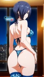ai_generated ass ass_focus bikini bikini_top blue_bikini blue_eyes blue_hair blue_nails blue_thigh_highs blue_thighhighs boosterred99 from_behind from_behind_position indoor kirishima_touka leopard_print leopard_print_bikini medium_breasts nails short_hair tagme thick_thighs thighhighs thong_bikini tokyo_ghoul