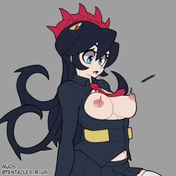 1girls 2022 2d alternate_color black_hair blue_eyes breasts filia_(skullgirls) large_breasts long_hair miniskirt muds navel necktie nipples samson_(skullgirls) school_uniform skirt skullgirls tagme thighhighs thighs variant_set