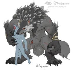 2026 angreydir animal_genitalia animal_penis anthro balls big_balls big_sheath biped bite black_body black_fur black_sheath_slit bodily_fluids braided_hair canid canine canine_genitalia canine_penis canis claws crouching digital_media_(artwork) digitigrade dripping duo finger_claws fur furry genital_fluids genitals grey_body grey_fur hair huge_balls larger_male male male/male mammal mythological_canine mythological_creature mythology paws penis penis_tip precum precum_drip red_eyes red_penis scratches scratching sheath sheath_slit shoulder_bite size_difference smaller_male toe_claws werecanid werecanine werecreature werewolf wolf zephyxus