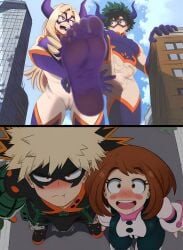 2026 ai_assisted ass bakugou_katsuki blue_sky blushing_male bulge bulge_through_clothing bulge_under_clothes city_background cityscape comedy comic crowd crowd_watching cute cute_male embarrassed_male feet female_grab_male_ass giant giant_couple giant_male giantess green_eyes izuku_midoriya jealous jealous_male large_ass macro macrophilia male/female male_ass male_ass_focus ochako_uraraka older_female_and_younger_male onlookers size_difference size_fetish stomp stomping sweat text_bubble tight_clothing visible_balls wholesome yuu_takeyama yuu_takeyama_(hero_outfit)