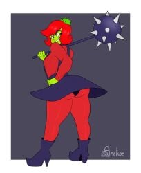 1girls alternate_version_available anekoe98 annie_bell antonblast full_body fully_clothed green_skin mace red_hair underass
