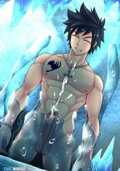 1boy abs bara cum fairy_tail gray_fullbuster male male_only muscle muscles nude pecs penis restrained solo testicles tofu_(coolboyz18)