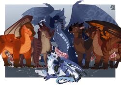 absurd_res acher_(winderside) ass balls bear_(winderside) big_penis bluejay_(winderside) blush bodily_fluids cascade_(winderside) casting_couch claws clydesdale_(winderside) cum cum_on_body cum_on_butt cum_on_face cum_on_ground cum_on_penis digital_media_(artwork) dragon erection feral genital_fluids genitals group hi_res horn imminent_group_sex imminent_sex knot licking licking_lips male male/male membrane_(anatomy) meme mudwing_(wof) mythological_creature mythological_scalie mythology nude penis piper_perri_surrounded rainwing_(wof) scales scalie seawing_(wof) simple_background skywing_(wof) smile smirk smirking_at_another smirking_dom standing tail tongue tongue_out wings wings_of_fire zyria