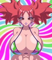 1girls 2026 2d 2d_(artwork) 2d_artwork big_breasts bikini breasts breasts_bigger_than_head brown_eyes capcom earrings eyelashes eyeshadow female hi_res high_quality high_resolution highres hips huge_breasts iroaya_madoi jewelry lipstick looking_at_viewer mega_man mega_man_battle_network ms._madd pink_hair pov rainbow rockmangrave seductive sexy thick thick_ass twintails voluptuous voluptuous_female