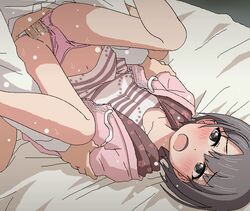 10s 1boy 1girls aliasing arm_grab ass_up bed_sheet black_eyes blush bob_cut censored clothed_sex collarbone faceless_male female female_focus flat_chest grey_hair hair_between_eyes half-closed_eyes idolmaster idolmaster_cinderella_girls light-skinned_female long_sleeves looking_pleasured lying mosaic_censoring navel on_back open_clothes open_jacket open_mouth otokura_yuuki panties panties_aside penis pleasure_face pussy pussy_juice sex short_hair solo_focus spread_legs straight sweat tomu_(tomubobu) underwear vaginal_penetration white_skin