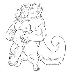 4_toes 5_fingers analon_(artist) anthro balls barazoku belly bento_(suck_mcjones) biceps big_balls big_belly big_muscles big_pecs big_penis binturong biped black_and_white body_hair chest_tuft claws deltoids digital_drawing_(artwork) digital_media_(artwork) digitigrade dot_eyes eyebrows feet finger_claws fingers foreskin full-length_portrait fur genitals glans hairy_balls half-erect hand_on_own_belly hi_res huge_balls huge_cock huge_muscles humanoid_genitalia humanoid_hands humanoid_penis hyper hyper_balls hyper_genitalia hyper_penis line_art looking_down looking_down_at_self male male_anthro mammal monochrome monotone_background musclegut muscular muscular_anthro muscular_arms muscular_male navel neck_tuft nipples nude nude_anthro nude_male open_mouth open_smile overweight overweight_anthro overweight_male partially_retracted_foreskin pecs penis portrait simple_background simple_eyes smile solo standing tail teeth three-quarter_view toe_claws toes tongue tongue_out triceps tuft vein veiny_penis viverrid white_background