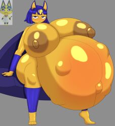 1girls animal_crossing ankha ankha_(animal_crossing) big_areola big_ass big_belly big_breasts big_nipples blue_hair blushed_face bonkomi bracelet cat_ears catgirl chubby fetal_movement furry headwear highres hyper_belly hyper_breasts hyper_pregnancy kicking_(pregnancy) looking_at_viewer nintendo open_legs pregnant pregnant_belly pregnant_female serious_look simple_background sitting sitting_on_couch vagina yellow_skin