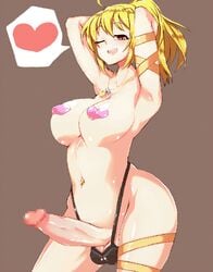 1futa :d animated arm_ribbon armpits arms_up ball_bra balls balls_in_panties blonde_hair blush breasts brown_eyes busty censored cleavage futa_only futanari gold_chain hair heart heart_pasties highres jewelry large_breasts large_penis light-skinned_female mosaic_censoring navel navel_piercing necklace nude one_eye_closed open_mouth pandain pasties pendant penis piercing ponytail ribbon shiny shiny_skin showing_armpits smile solarismaximumcat solo spoken_heart testicle_bra testicles thigh_ribbon tied_hair touhou voluptuous wink yamame_kurodani