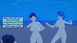 2girls ami_mizuno asphyxiation big_breasts bishoujo_senshi_sailor_moon blue_eyes blue_hair blush breasts brown_hair busty_female closed_eyes dialogue drowning english_text female huge_breasts makoto_kino navel nipples nude peril pussy sailor sailor_jupiter sailor_mercury underwater underwater_peril uw-78_explorer