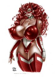 1girls 2006 ac_comics bimbo breasts busty cleavage eyeshadow female femforce hourglass_figure huge_breasts leotard lipstick makeup nipple_bulge red_hair redhead rinaldi she_cat solo text voluptuous