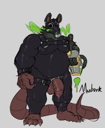 absurd_res accessory belt clothing cock_ring demonrat disability foreskin gas_mask genitals hi_res jewelry latex latex_clothing latex_skinsuit male mammal manberk_(demonrat) mask murid murine overweight penis penis_accessory penis_jewelry rat robotic_arm rodent skinsuit solo tight_clothing tube