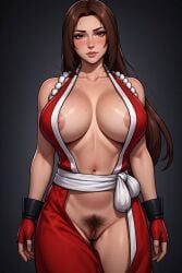 1girls 2:3 ai_assisted ai_generated areolae artist_request blushing breasts brown_eyes brown_hair cleavage exposed_pussy fatal_fury female female_only fingerless_gloves gloves gradient_background huge_breasts king_of_fighters long_hair looking_at_viewer mai_shiranui navel nipples pubic_hair pussy simple_background snk solo source_request standing tagme