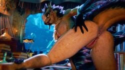 16:9 all_fours anthro anus ass atmospheric bird_wyvern book breasts capcom chest_tuft feathers female genitals hi_res looking_at_viewer monster_hunter nargaflex presenting presenting_hindquarters raised_tail seikret solo tagme tail tuft vulva widescreen