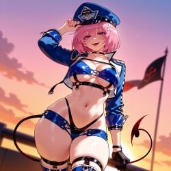 1girls adjusting_headwear ai_generated balecxi bikini black_bikini black_choker black_gloves blue_bikini blue_footwear blue_headwear blue_jacket blue_shorts blue_thighhighs blush bob_cut boots breasts chest_harness choker cleavage clothing collarbone cowboy_shot cropped_jacket curvaceous curvaceous_female curvaceous_figure curvy curvy_figure demon_girl demon_tail fangs female female_focus flag flower gloves gradient_sky hair_between_eyes hair_flower hair_ornament harness hat headwear highleg highleg_bikini inviting inviting_to_sex jacket large_breasts long_sleeves looking_at_viewer micro_shorts mismatched_bikini momo_velia_deviluke navel official_alternate_costume open_clothes open_jacket open_mouth orange_sky outdoors peaked_cap pink_hair pink_nails presenting presenting_ass presenting_breasts presenting_hindquarters presenting_pussy presenting_self purple_eyes race_queen seductive seductive_look seductive_smile short_hair shorts single_glove skindentation sky smile solo stomach sunset swimsuit tail teeth thick_thighs thigh_boots thigh_strap thighhighs thighs to_love-ru underboob upper_teeth_only voluptuous voluptuous_female wide_hips