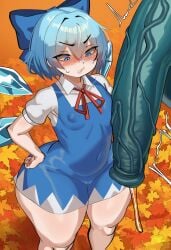 1boy 1girls ai_generated bottom_heavy cirno crossover female flat_chest flat_chested generation_2_pokemon hands_on_hips huge_ass huge_cock huge_thighs human large_ass large_penis looking_at_penis male male_pokemon/female_human massive_ass nervous pineco pokemon pokemon_(species) pokemon_gsc pokephilia pokse skimpy skimpy_clothes thick_thighs touhou weird_crossover