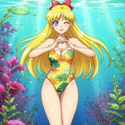 adult_swim ai_generated alluring athletic_female bikini bishoujo_senshi_sailor_moon bishoujo_senshi_sailor_moon_r bishoujo_senshi_sailor_moon_r_the_movie bishoujo_senshi_sailor_moon_s bishoujo_senshi_sailor_moon_s_the_movie bishoujo_senshi_sailor_moon_supers bishoujo_senshi_sailor_moon_supers_the_movie blonde_hair blue_eyes cleavage female heart_symbol medium_breasts minako_aino one-piece_bikini solo stark-astrea toei_animation toonami underwater viz_media wink