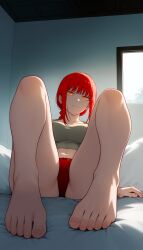 1girls ai_generated chainsaw_man feet feet_focus female female_only makima_(chainsaw_man) panties red_hair red_panties solo zloimakak