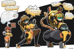 1girls armor armored_female black_body blue_nipples brown_hair catgirl chabble comic crown expansion glowing_eyes green_eyes mario_(series) mechanical mechanical_tail metal_cardbot no_mouth power_up princess_daisy professor_e._gadd robot robot_girl robotization tachi_(metal_cardbot) tachy_(metal_cardbot) tail transformation_sequence