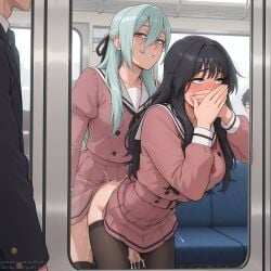 1futa 1girl1futa 1girls against_glass ai_generated bent_legs blush clothed clothed_sex cucked_by_futa cuckolding cum cum_in_pussy cum_inside dickgirl/female futa_on_female futanari hoshina_subaru kaoru_hana_wa_rin_to_saku netorase ntr pantyhose pantyhose_down public public_sex puffyart sex_from_behind sexy waguri_kaoruko watching