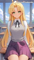 1futa 2026 ai_assisted ai_generated anime artist_name asia_argento blonde_hair blue_sky breasts bulge chair classroom cloud cock crossdressing desk dick erection explicit eyebrows_visible_through_hair futa_only futanari green_eyes hi_res high_quality high_resolution high_school_dxd highres indoors light-skinned_futa long_hair looking_at_viewer on_desk otoko_no_ko patreon patreon_username penis school_chair school_desk sitting sitting_on_desk sky smile solo stable_diffusion testicles tsukoneko watermark window
