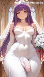1futa 2026 ai_assisted ai_generated anime artist_name bangs bouquet bridal_veil bulge cock dick dress earrings erection explicit fern_(sousou_no_frieren) flower frieren_beyond_journey's_end futanari gloves hi_res high_quality high_resolution highres jewelry long_hair patreon patreon_username penis purple_hair rose solo sousou_no_frieren stable_diffusion testicles tsukoneko valentine's_day veil watermark wedding_dress white_flower white_rose