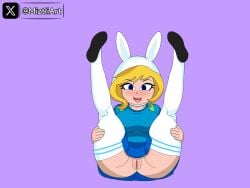 1girls adventure_time anal anal_object_insertion animal_hood artist_name ass backpack bag blonde_hair blue_shirt blue_skirt blue_sky blush breasts cartoon_network clothes_lift clothes_pull cloud day female fionna_and_cake fionna_campbell fionna_the_human_girl from_behind hi_res hood lake long_sleeves looking_at_viewer looking_back medium_breasts miztliart nipples no_bra no_panties object_insertion outdoors pussy rabbit_hood shirt shirt_lift skirt skirt_pull sky solo thighhighs uncensored upskirt water white_panties white_thighhighs