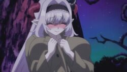 1girl 1girls 2026 20s animated animated_gif bare_shoulders blunt_bangs blush bouncing_breasts bra branch breasts cleavage coat demon_girl demon_horns demon_tail female garter_straps hair_intakes horns huge_breasts kanan-sama_wa_akumade_choroi lace lace_panties large_breasts lillum_(kanan-sama) lingerie long_coat long_hair mature_female night night_sky open_clothes open_coat open_mouth panties pink_eyes plump pointy_ears purple_hair red_eyes red_horns red_panties red_thighhighs ribbon sidelocks sky slit_pupils solo star_(sky) sweatdrop tagme tail thick_thighs thighhighs thighs tree underwear wavy_hair wide_hips