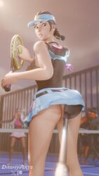 1080p 1080x1920 1girls 2026 3d 3d_(artwork) ass ass_peek big_ass black_hair blender clothed clothing dashyarts detailed_background epic_games female female_focus female_only fortnite fortnite:_battle_royale hi_res high_quality high_resolution highres light-skinned_female light_skin no_panties no_panties_under_skirt no_underwear rio_(fortnite) skirt tennis_court tennis_outfit tennis_racket tennis_uniform thick_ass upskirt volley_girl watermark