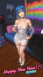 1girls 2026 3d 3d_(artwork) armwear bed bedroom blender blue_hair breasts cleavage clothed clothing cnamoncherry dress eve_(summertime_saga) female female_focus female_only legwear light-skinned_female light_skin lingerie lingerie_panties lingerie_under_clothes looking_at_viewer medium_breasts new_year panties see-through see-through_dress summertime_saga teenage_girl teenager text thick_thighs thigh_highs thighhighs two-tone_hair wine_glass