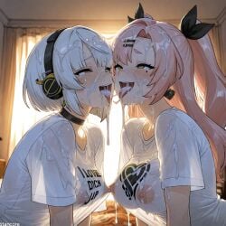 (titancore) ai_generated anby_demara bedroom big_breasts close cum cum_covered cum_drip cum_everywhere cum_in_mouth cum_on_body cum_on_breasts cum_on_face female girl headphones long_hair naughty_face naughty_girl nicole_demara nipples pink_hair pose see-through_clothing short_hair twintails video_game_character wet_body wet_clothes wet_skin white_hair yuri zenless_zone_zero