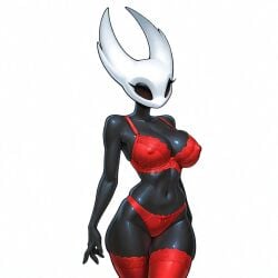 1girls ai ai_generated anthrofied big_breasts black_body black_sclera bra breasts eyelashes female frosting.ai hollow_knight hollow_knight:_silksong hollow_knight_(franchise) hornet_(hollow_knight) legwear nipple_outline no_eyes no_mouth no_nose no_pupils non-nude panties red_bra red_legwear red_lingerie red_panties red_underwear solo standing team_cherry thick_thighs thighs tummy underwear white_background white_head