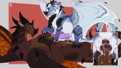 16:9 absurd_res anal anal_sex ass balls big_penis bluejay_(winderside) bodily_fluids claws cowgirl_position cum cum_in_ass cum_inside cum_leaking_from_ass cum_on_body cum_on_butt digital_media_(artwork) dragon duo ejaculation erection european_mythology feral from_front_position genital_fluids genitals hi_res horn knot male male/male male_penetrated male_penetrating male_penetrating_male mudwing_(wof) mythological_creature mythological_scalie mythology on_bottom on_top open_mouth penetration penis rainwing_(wof) scales scalie sex simple_background tail western_dragon widescreen wings wings_of_fire zyria