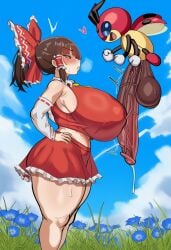 1boy 1girls ai_generated crossover female generation_2_pokemon gigantic_penis hands_on_hips huge_ass huge_cock huge_thighs human large_ass large_penis ledian male male_pokemon/female_human massive_breasts pokemon pokemon_(species) pokemon_gsc pokephilia pokse pursed_lips reimu_hakurei shortstack skimpy skimpy_clothes staring_at_penis thick_thighs touhou weird_crossover