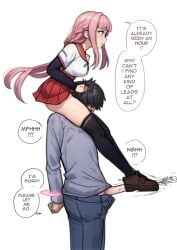 1boy ass binder cum ejaculation english_text erection feet female femdom footjob forced highres kamihama_university_affiliated_school_uniform magic magic_circle magical_girl masochism miyuyu5 school_uniform scissorhold shoejob tamaki_iroha thick_thighs thighhighs thighs