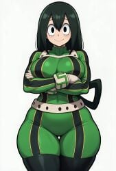 1girls ai_generated asui_tsuyu big_ass big_breasts big_butt boku_no_hero_academia brasil_louco female female_only front_view froppy full_body fully_clothed looking_at_viewer my_hero_academia seductive seductive_look seductive_smile simple_background solo solo_female solo_focus tagme tsuyu_asui tsuyu_asui_(hero_outfit) white_background