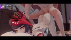 1boy 1boy1girl 3d 3d_(artwork) 3d_animation aether_(genshin_impact) akt ass_out bare_ass bare_breasts doggy_style face_down_ass_up facedown_doggystyle female_penetrated from_behind from_behind_position genshin_impact kujou_sara sound tagme video