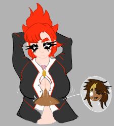 1futa big_breasts breasts clothed_paizuri clothed_sex evangeline_morgan expressionless farah_reyes female futa_on_female futa_pov heartbreakersaturn huge_cock interracial of_the_devil paizuri penis pov sketch titjob unbuttoned_shirt