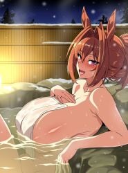 big_breasts breast_focus breasts breasts_bigger_than_head breasts_out busty busty_female cute cute_face daiwa_scarlet_(umamusume) female female_focus female_only ginger ginger_hair hand_on_chest horse horse_ears horse_girl horse_tail hot_spring huge_breasts in_water looking_at_viewer mommy_milkers oppai orange orange_hair pale-skinned_female pink_eyes sexy sexy_body sideboob small_towel solo solo_female solo_focus tonyman+ tonyman_plus towel towel_only umamusume umamusume_pretty_derby water