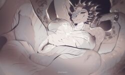 2026 anthro anus areola ass bell bell_on_tail biped breasts digital_drawing_(artwork) digital_media_(artwork) dragon female frill_(anatomy) genitals head_crest head_frill head_spikes horn lying monochrome mythological_creature mythological_scalie mythology navel nipples non-mammal_breasts non-mammal_nipples nude nude_anthro nude_female on_back presenting presenting_vulva rear_view scaled_breasts scales scalie sepia smile solo spikes spikes_(anatomy) spread_legs spreading strigiformes tail ventral_scales vulva wings y_shaped_pussy