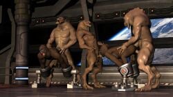alien anthro_on_feral bondage cum cum_in_ass cum_in_mouth digital_media_(artwork) gorilla hi_res male_only mammal oral rape raped_by_monster saurian space spacestation zoophilia