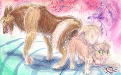 abstract_background ankh beiger canine digitigrade feral furry gift howl knotting mammal messy orgasm painting panting pomeranian queensmate rika rika_(character) sex size_play tears tervuren tongue traditional_media_(artwork) watercolor_(artwork)