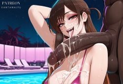 1boy after_ejaculation after_fellatio ai_generated arm_behind_head arm_up artist_name bangs bare_shoulders beach_chair bikini blush braid breasts brown_eyes brown_hair cleavage clothed_female_nude_male clothing cum cum_in_mouth cum_on_body cum_on_breasts cum_on_hair cum_on_penis cum_on_tongue cum_string dark-skinned_male dark_skin erection facial female heart-shaped_pupils huge_cock interracial kanojo_okarishimasu large_breasts large_penis long_hair looking_at_penis looking_at_viewer lounge_chair makeup male mizuhara_chizuru night night_sky nude open_mouth outdoors patreon_username penis pink_bikini pool poolside saliva semen sky smile solo_focus star_(sky) starry_sky straight swimsuit teeth testicles tongue tongue_out tree upper_body upper_teeth_only vantawaifu veins veiny_penis very_dark_skin water wet