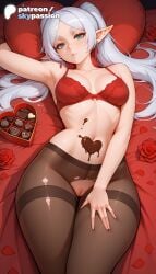 1girls 2026 ai_assisted ai_generated anime artist_name black_flower black_rose blue_rose breasts bust chocolate explicit flower frieren frieren_beyond_journey's_end heart-shaped_chocolate hi_res high_quality high_resolution highres long_hair pantyhose patreon patreon_username petals pink_rose pointy_ears red_flower red_rose rose rose_petals skypassion sousou_no_frieren squiggle stable_diffusion thorns torn_clothes torn_legwear underwear valentine valentine's_day watermark
