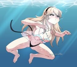 alluring bare_arms bare_legs bare_shoulders barefoot big_breasts bikini black_hairband cleavage collarbone commentary commission corrin_(fire_emblem) corrin_(fire_emblem)_(female) corrin_(summer)_(fire_emblem)_(female) english_commentary) female fire_emblem fire_emblem_cipher fire_emblem_fates fire_emblem_warriors freediving hairband intelligent_systems maii_artss nail_polish navel nevermind nintendo nirvana_(band) official_alternate_costume pointy_ears red_eyes shell shell_bikini sideboob silver_nails solo stomach swimming swimsuit underwater