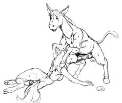 anthro anthro_on_feral balls breasts donkey doug_winger equine fellatio female feral horse male mammal oral penis sex straight zoophilia