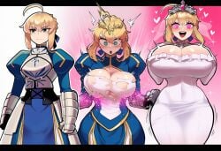 ahoge ai ai_art ai_generated artoria_pendragon ass ass_expansion belly big_ass big_breasts big_butt bimbo bimbo_body bimbo_lips bimbofication bimbofied blonde_female blonde_hair brain_drain brainwashed brainwashing breast_expansion breasts butt_expansion cleavage domestication dress dumb dumbification fate/grand_order fate/stay_night fate_(series) feminization forced_transformation girly girly_clothing green_eyes hip_expansion hips huge_breasts hypnosis hypnotic_eyes identity_death intelligence_drain intelligence_loss iq_loss king mental_transformation mind_control noblewoman personality_change princess princess_dress princessification royal royalty saber simple_background textless tg_gelatin tiara transformation transformation_sequence white_body white_skin